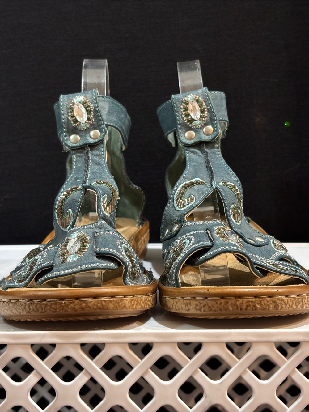 RIEKER Embellished Leather Comfort Sandal–EU 37 / US 6.5-7 – Blue Boho T-Strap - Picture 5 of 12